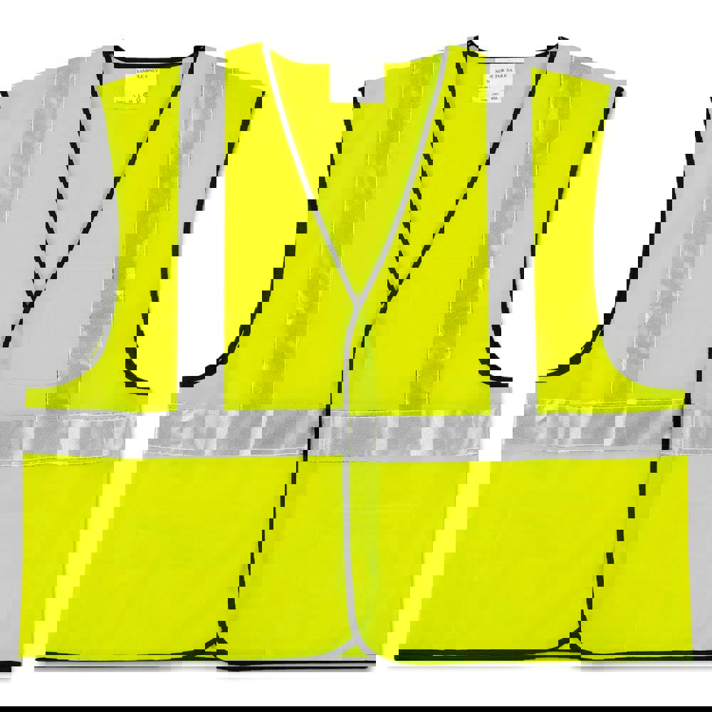 Class 2 Safety Vest, Polyester, Large Fluorescent Lime with Silver Stripe